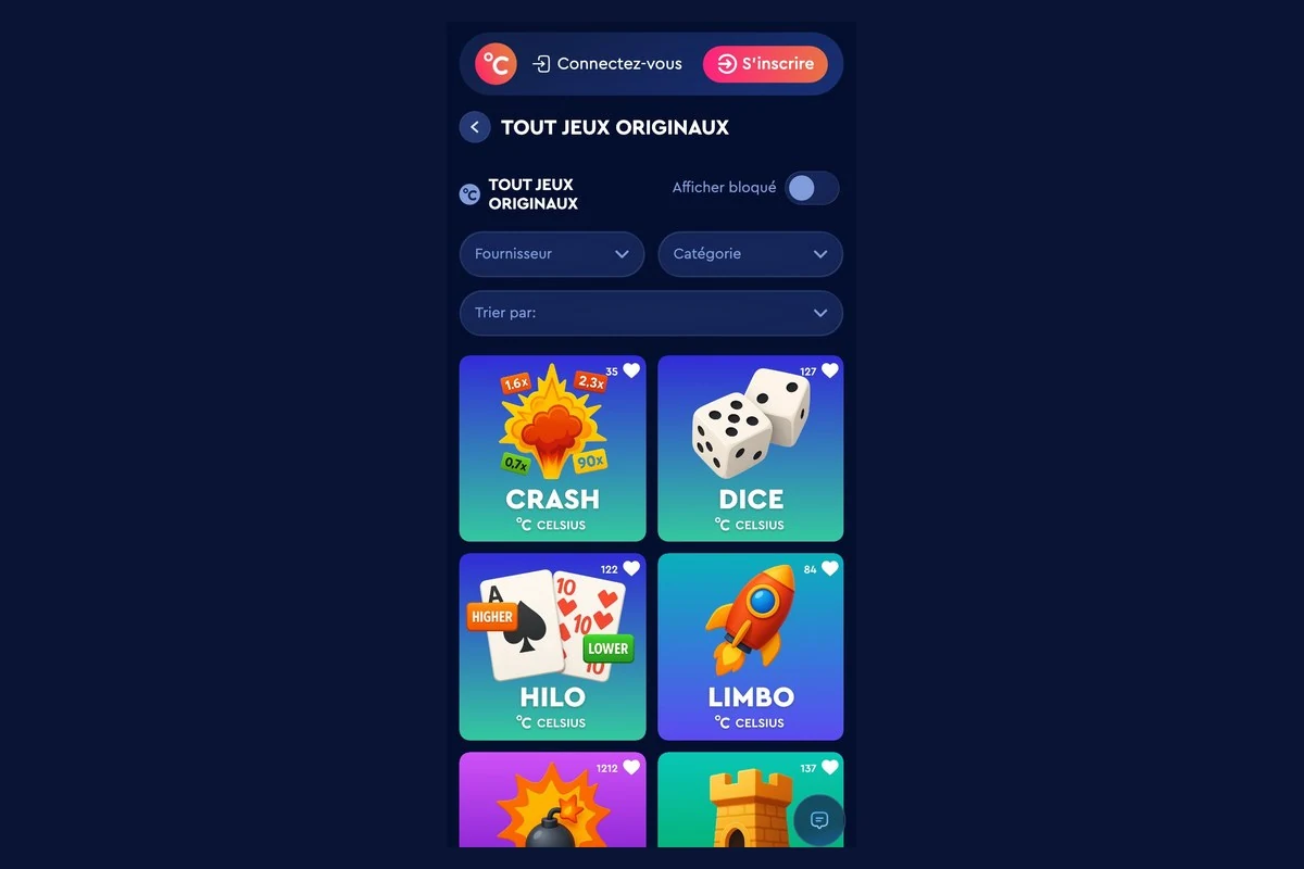 Celsius Casino sur mobile : jeux originaux et barre de navigation